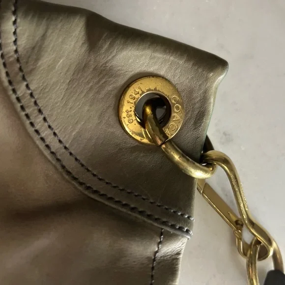 Vintage Y2K Coach Gray Leather Hampton Hobo/Satchel Bag Gold Hardware Turn lock - Picture 4 of 12